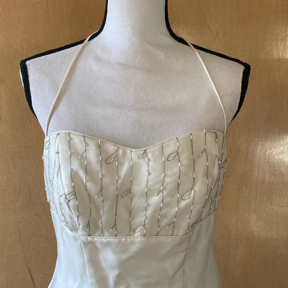 NWT Vintage Sz 10 New Image Cream & Silver Empire Waist Halter Formal Gown - Picture 2 of 5